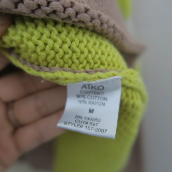 Aiko Sweater Womens Medium Asymmetrical Relaxed Beach Casual Art Tan Open Knit - Picture 4 of 10